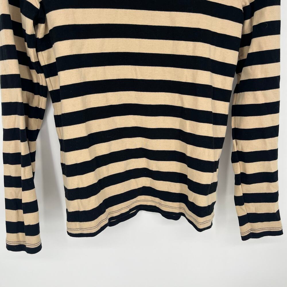 J. Crew Perfect Fit Long Sleeve Shirt Size Large Black Tan Striped Gold Buttons - Picture 8 of 9